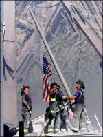 Firemen with U.S. Flag